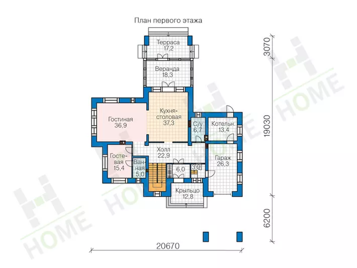 План этажа №1 2-этажного дома 45-04 в Тюмени