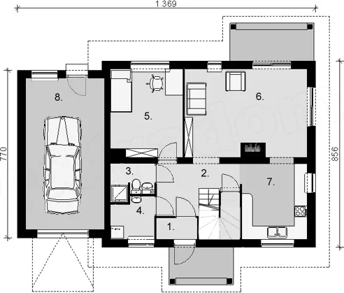 План этажа №1 2-этажного дома D-2234 в Тюмени