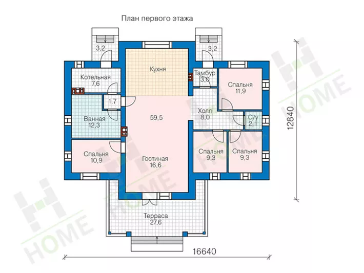 План этажа №1 1-этажного дома 40-62L в Тюмени
