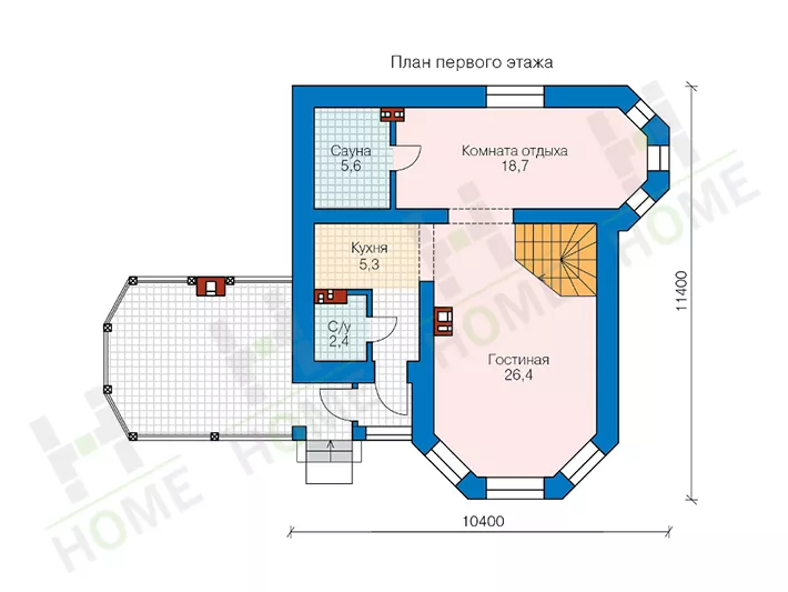 План этажа №1 2-этажного дома 63-14L в Тюмени