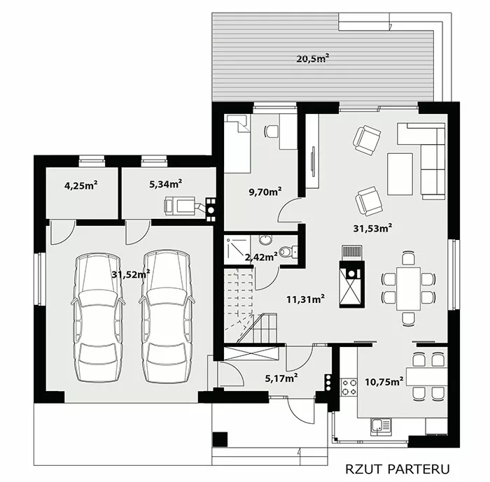 План этажа №1 2-этажного дома K-2142-6 в Тюмени