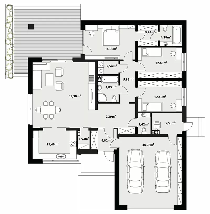 План этажа №1 1-этажного дома K-1137-6 в Тюмени