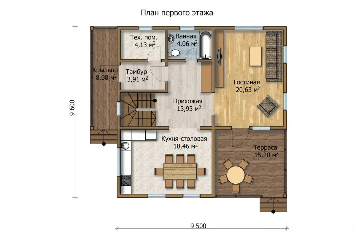 План этажа №1 2-этажного дома MK-164-36 в Тюмени