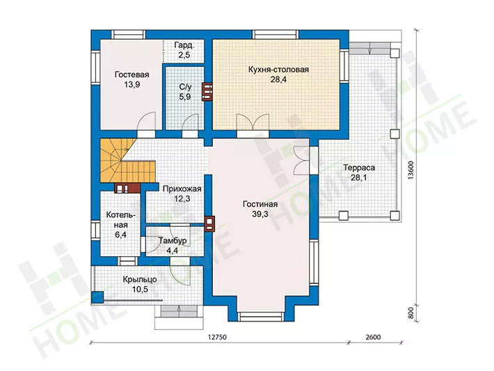 План этажа №1 2-этажного дома 57-39 в Тюмени