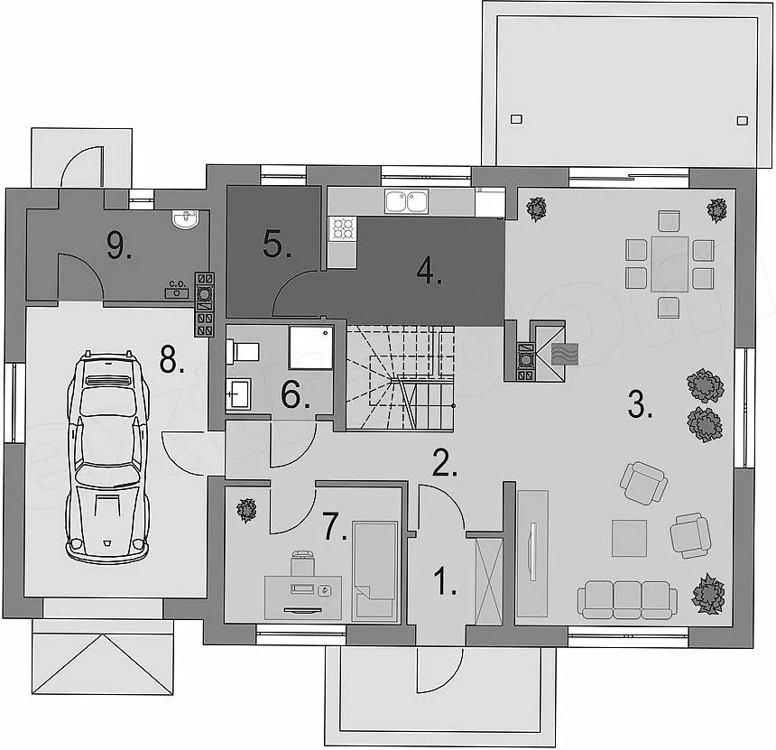 План этажа №1 2-этажного дома D-2180-3 в Тюмени