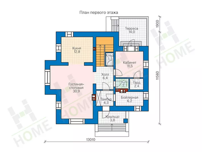 План этажа №1 2-этажного дома 45-17 в Тюмени
