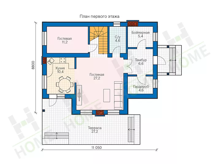 План этажа №1 2-этажного дома 58-79 в Тюмени