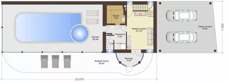 План этажа №1 2-этажного дома K-2282 в Тюмени