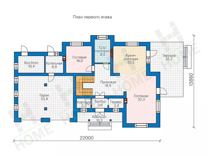 План этажа №1 2-этажного дома 58-09AK в Тюмени
