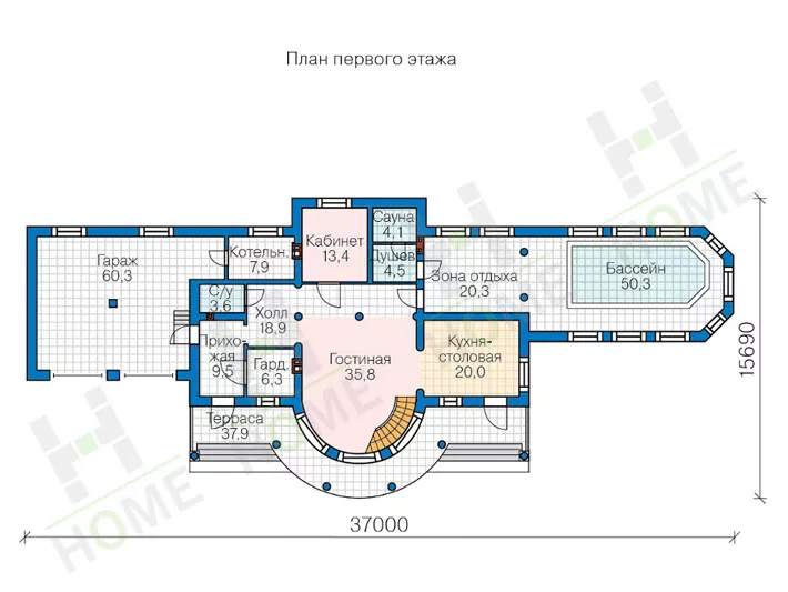 План этажа №1 2-этажного дома 45-25 в Тюмени