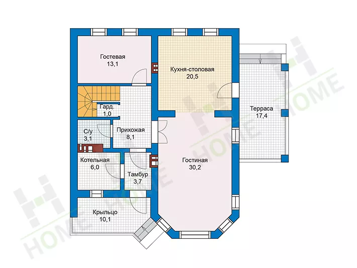 План этажа №1 2-этажного дома 57-01 в Тюмени