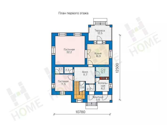 План этажа №1 2-этажного дома 57-20DL в Тюмени