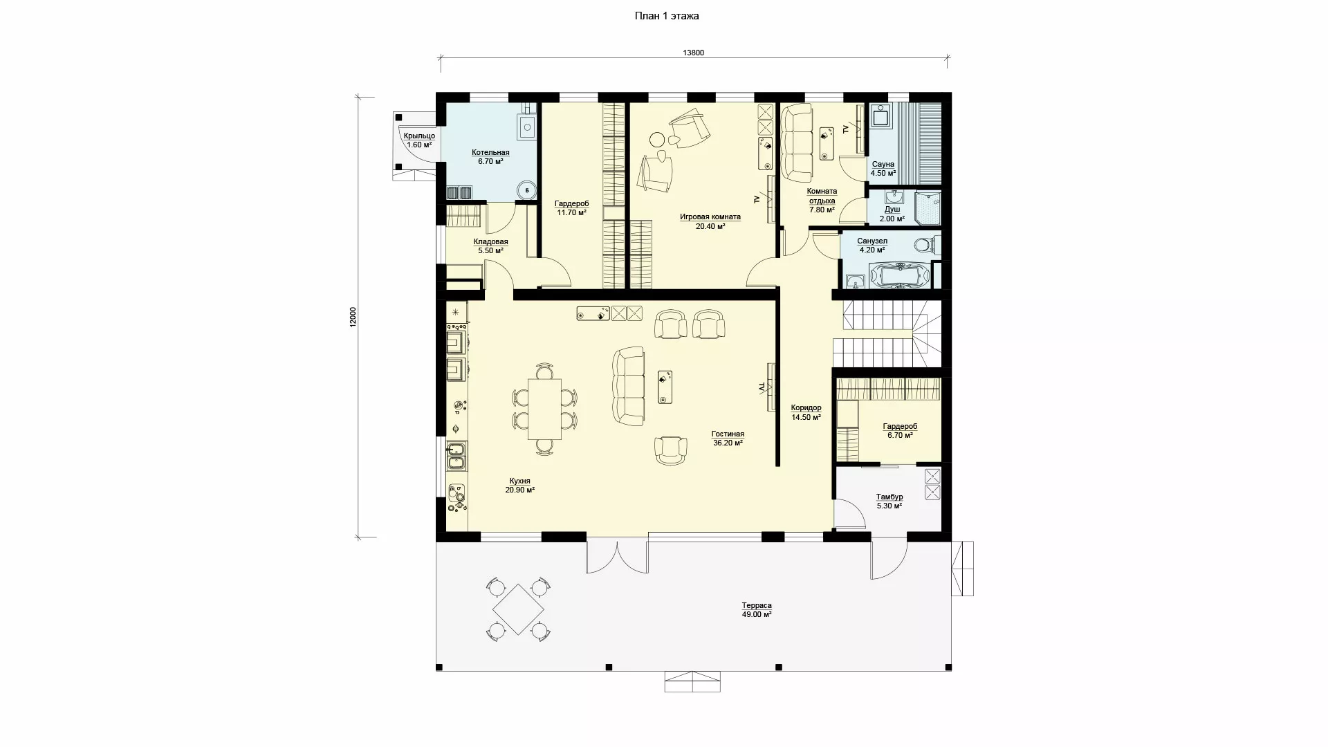 План этажа №1 2-этажного дома K-2296-2 в Тюмени