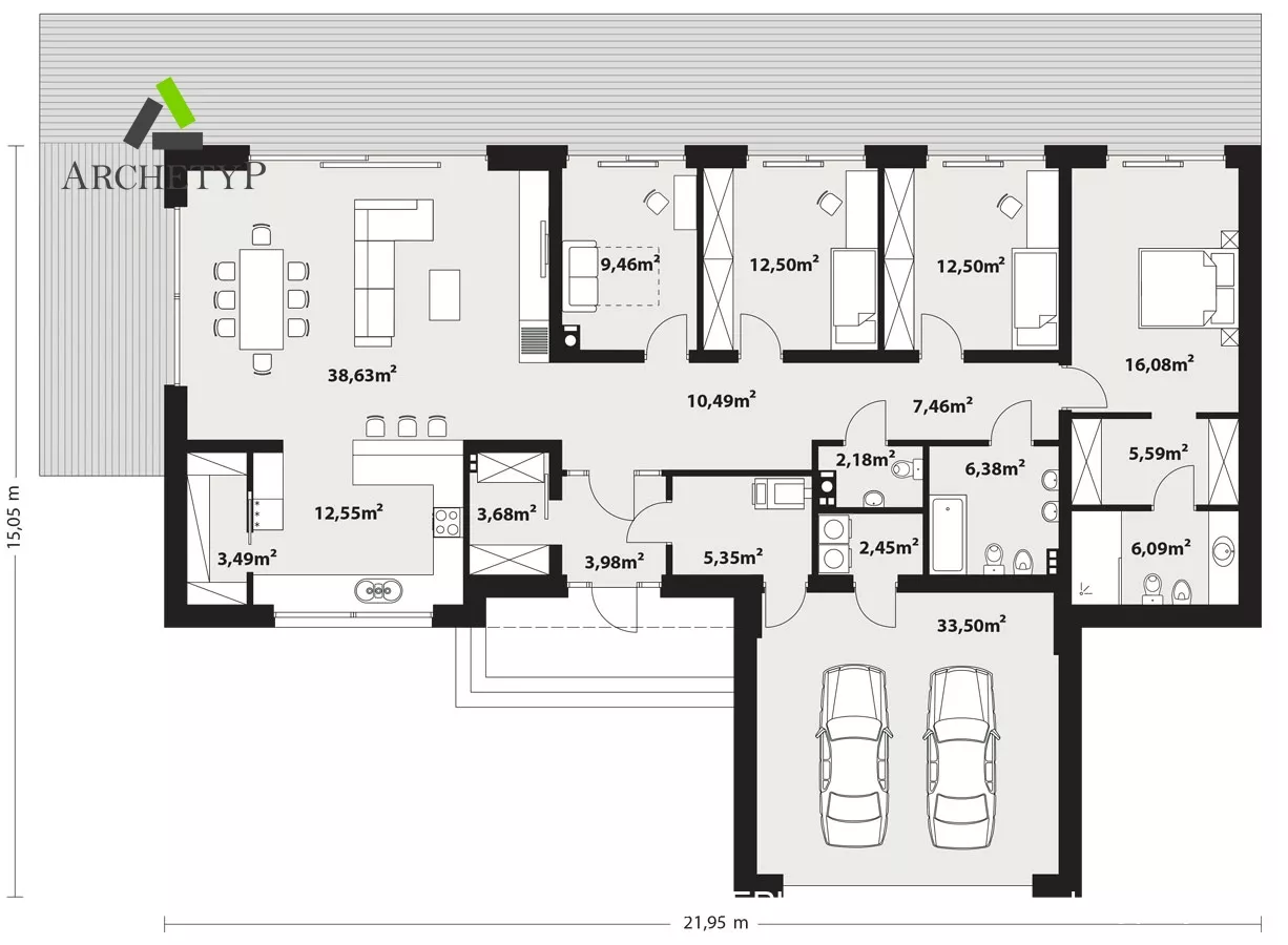 План этажа №1 1-этажного дома K-1158-5 в Тюмени