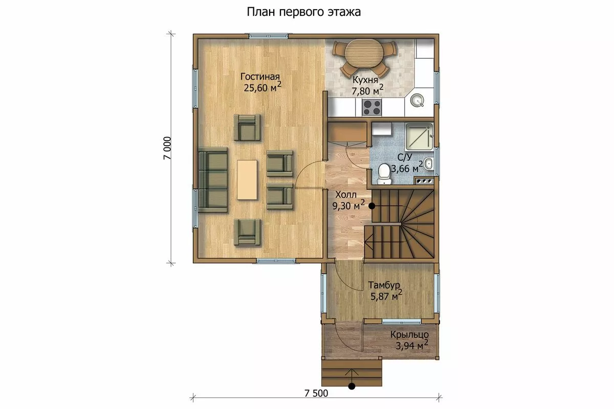 План этажа №1 2-этажного дома MK-99-32 в Тюмени