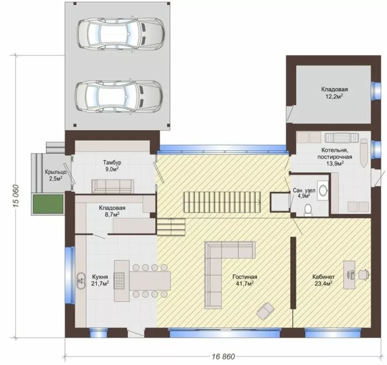План этажа №1 2-этажного дома K-2263-2 в Тюмени