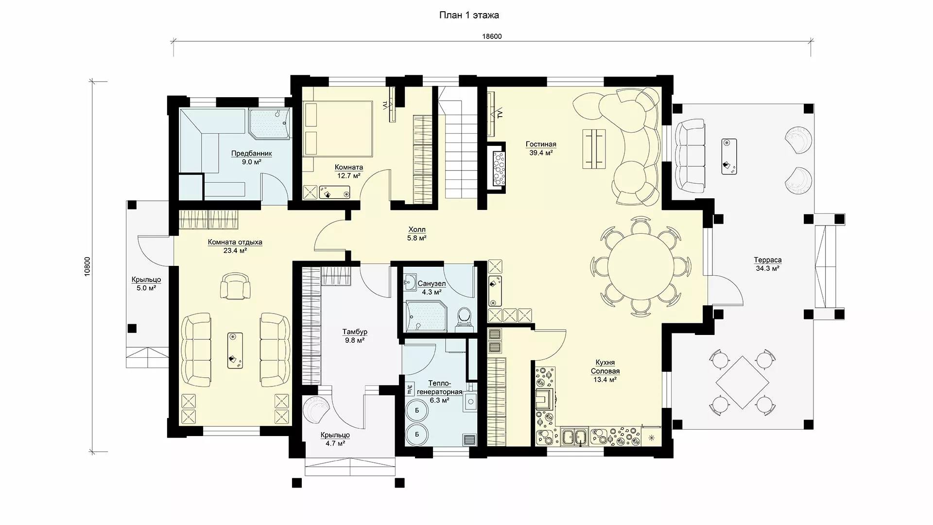 План этажа №1 2-этажного дома K-2275 в Тюмени