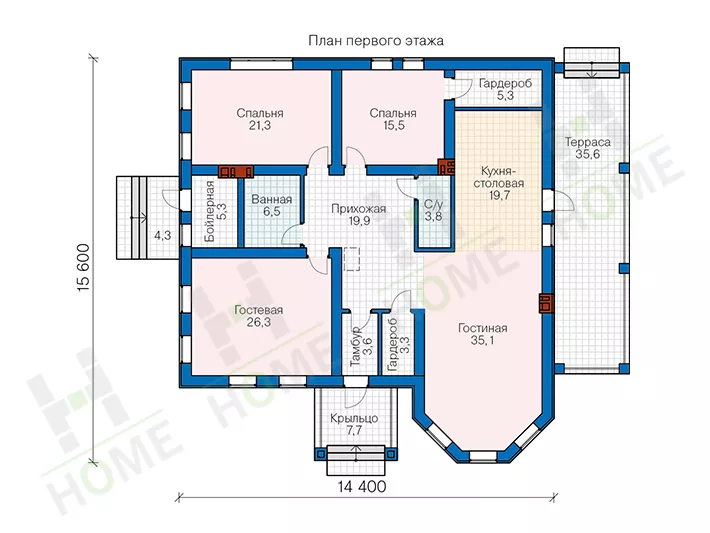 План этажа №1 1-этажного дома 57-24K в Тюмени