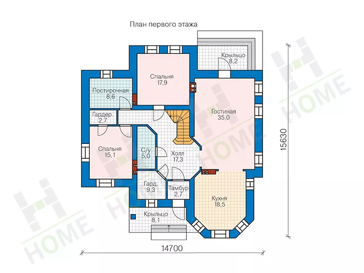 План этажа №1 2-этажного дома 58-44DL в Тюмени