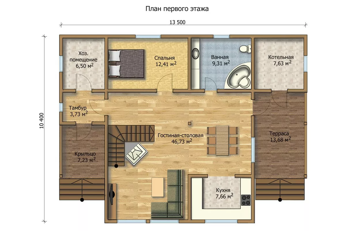 План этажа №1 2-этажного дома MK-160-24 в Тюмени