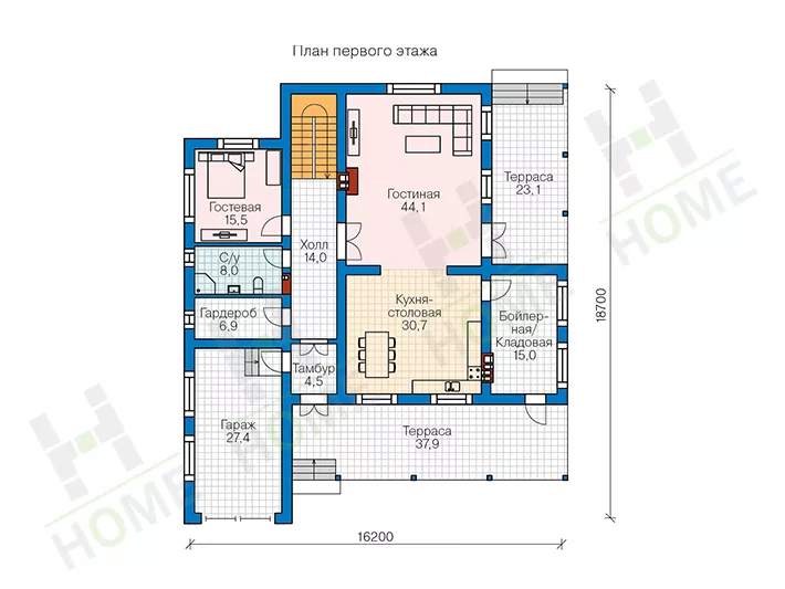 План этажа №1 2-этажного дома 57-59 в Тюмени