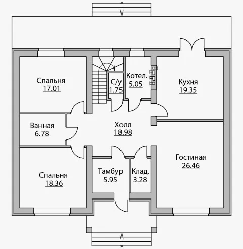 План этажа №1 2-этажного дома B-150 в Тюмени