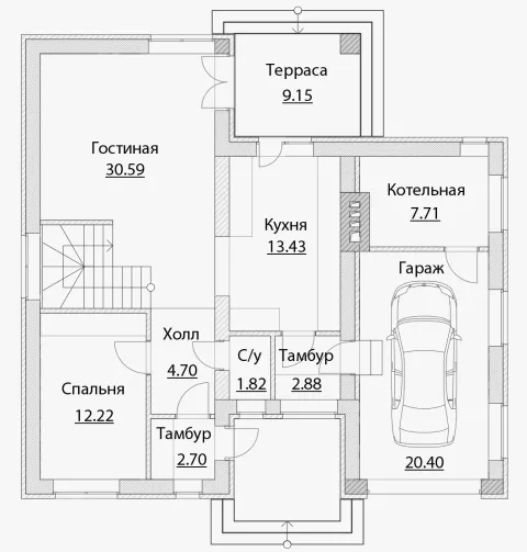План этажа №1 2-этажного дома A-170 в Тюмени