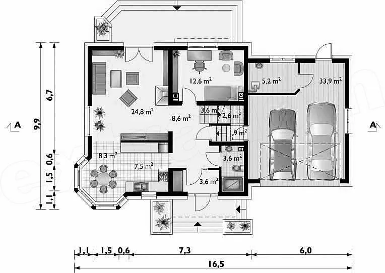 План этажа №1 2-этажного дома D-2327 в Тюмени