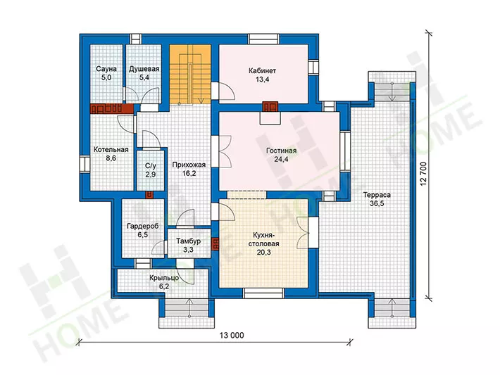 План этажа №1 2-этажного дома 57-49 в Тюмени