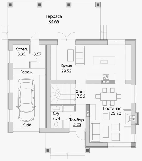 План этажа №1 2-этажного дома C-162 в Тюмени