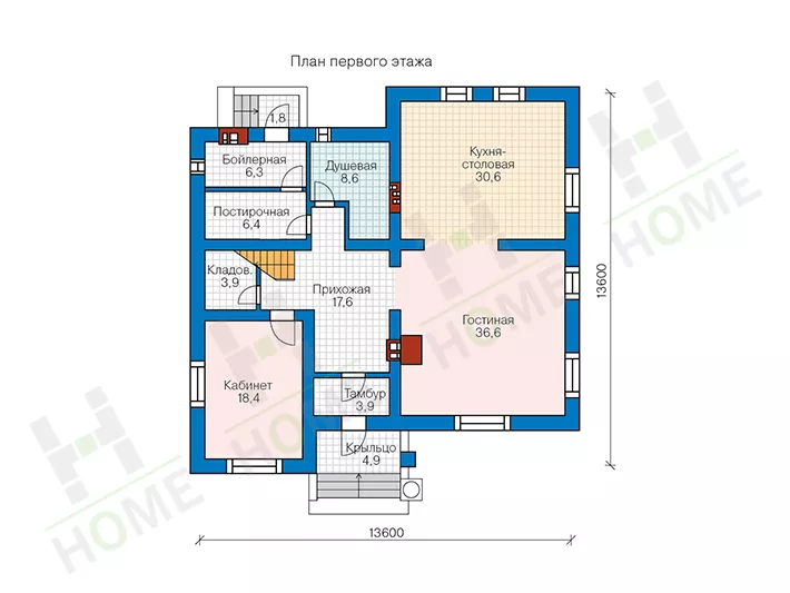 План этажа №1 2-этажного дома 59-95B в Тюмени