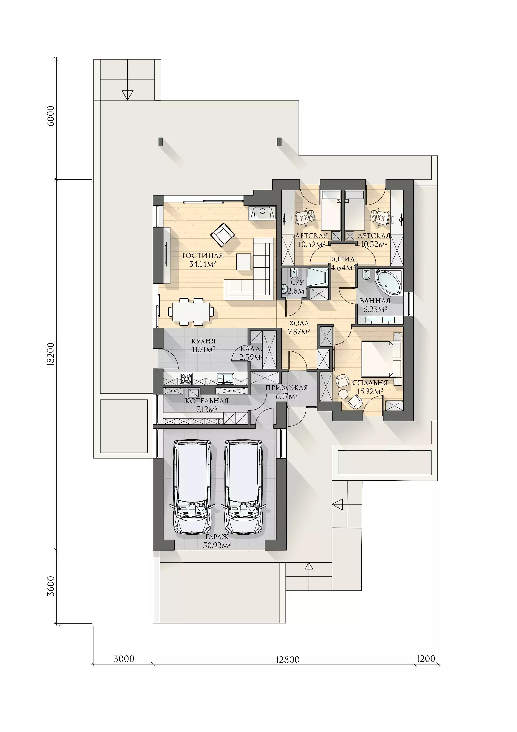 План этажа №1 1-этажного дома K-1257-2 в Тюмени