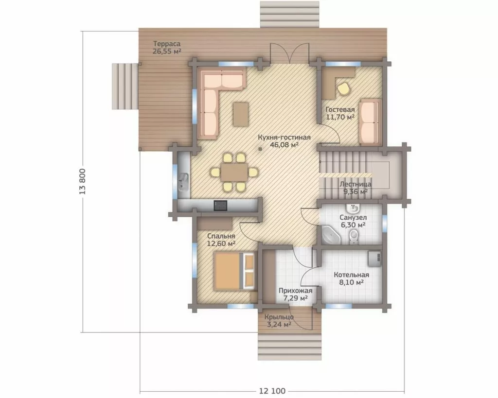 План этажа №1 1-этажного дома KR-1237 в Тюмени