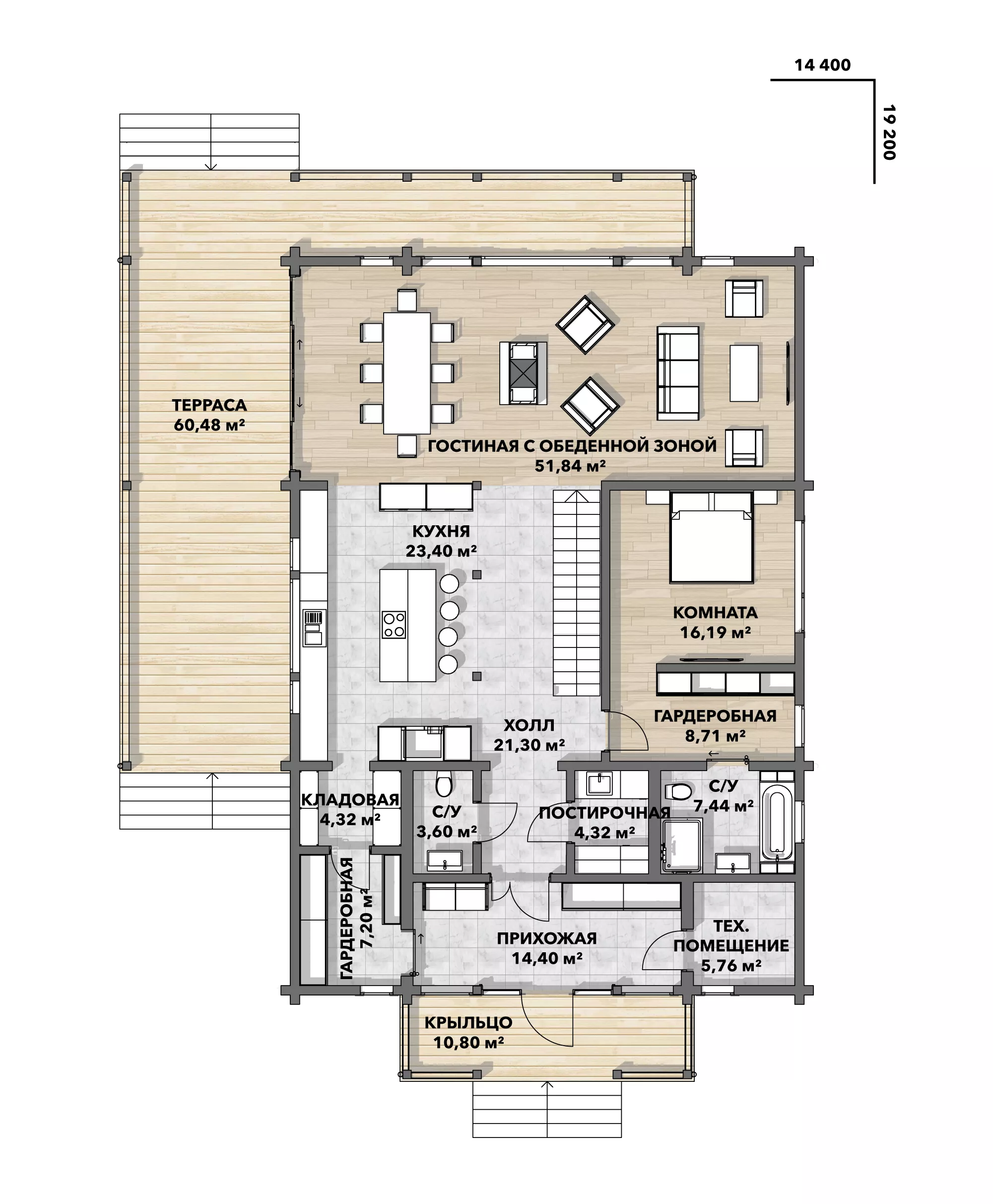 План этажа №1 2-этажного дома D-2434-2 в Тюмени