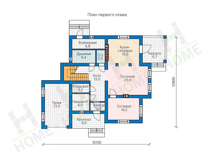 План этажа №1 2-этажного дома 57-00AL в Тюмени