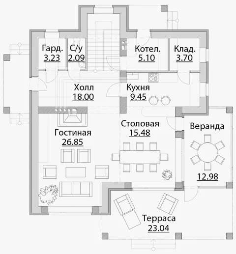 План этажа №1 2-этажного дома C-174 в Тюмени