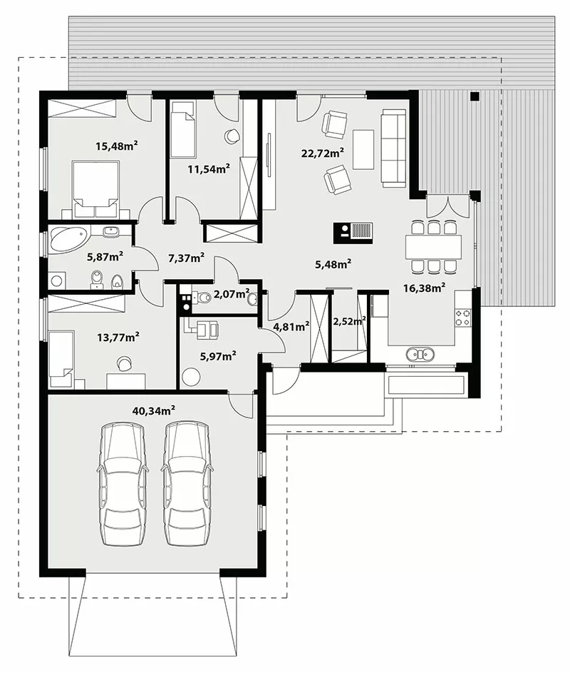 План этажа №1 1-этажного дома KR-1113 в Тюмени
