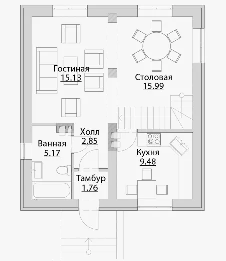 План этажа №1 2-этажного дома A-101 в Тюмени